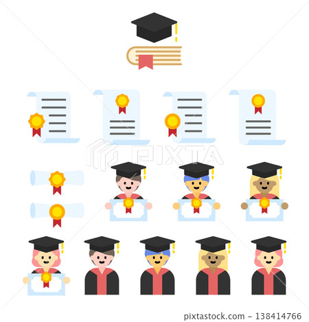 Graduation Icon Set - Flat Color 138414766