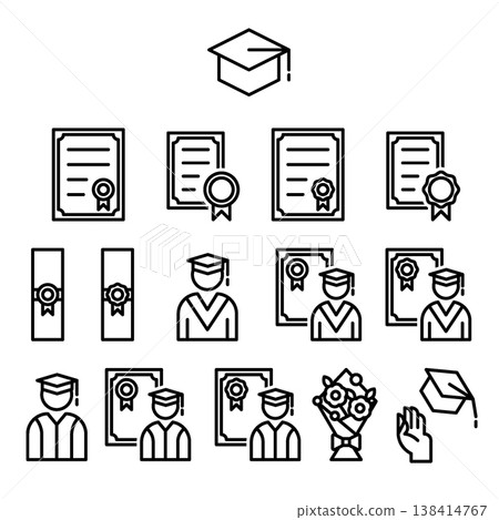 Graduation Icon Set - Line Outline 138414767