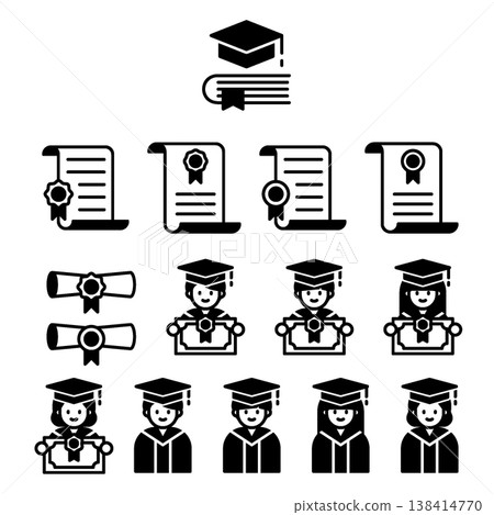 Graduation Icon Set - Glyph Line Outline 138414770