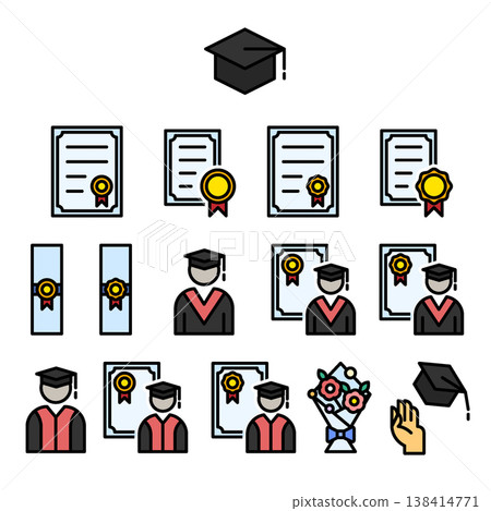 Graduation Icon Set - Colored Outline 138414771