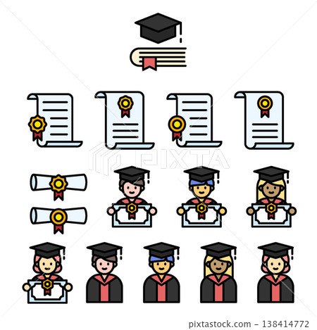 Graduation Icon Set - Colored Outline 138414772