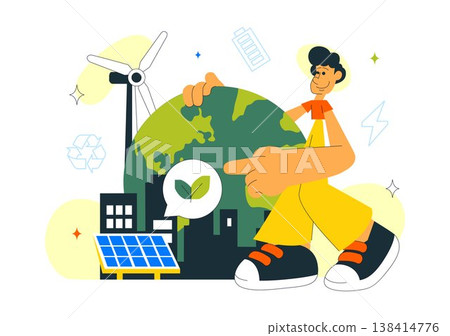 Climate Neutral City Vector Illustration With Renewable Energy, Green Urban Development, Solar Panels Wind Turbines and Sustainable Environment Design Climate Neutral City Vector Illustration With Renewable Energy, Green Urban Development, Solar Panels Wind Turbines and Sustainable Environment Design 138414776