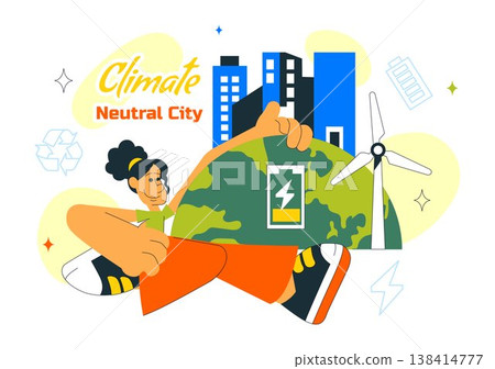 Climate Neutral City Vector Illustration With Renewable Energy, Green Urban Development, Solar Panels Wind Turbines and Sustainable Environment Design Climate Neutral City Vector Illustration With Renewable Energy, Green Urban Development, Solar Panels Wind Turbines and Sustainable Environment Design 138414777