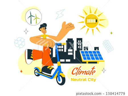 Climate Neutral City Vector Illustration With Renewable Energy, Green Urban Development, Solar Panels Wind Turbines and Sustainable Environment Design Climate Neutral City Vector Illustration With Renewable Energy, Green Urban Development, Solar Panels Wind Turbines and Sustainable Environment Design 138414779