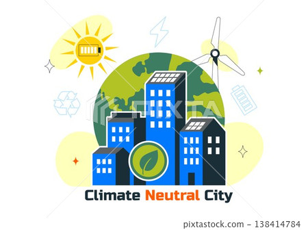 Climate Neutral City Vector Illustration With Renewable Energy, Green Urban Development, Solar Panels Wind Turbines and Sustainable Environment Design Climate Neutral City Vector Illustration With Renewable Energy, Green Urban Development, Solar Panels Wind Turbines and Sustainable Environment Design 138414784