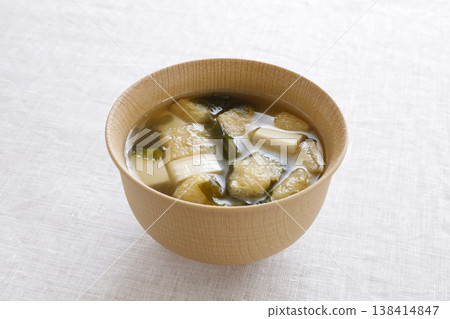 Miso soup with tofu, wakame seaweed, and fried tofu Miso soup with tofu, wakame seaweed, and fried tofu 138414847