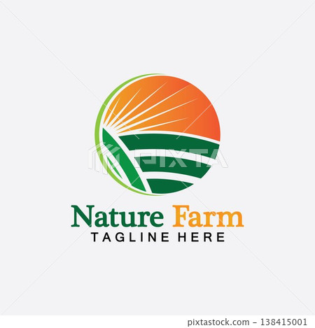 Nature Farm and farming vector logo illustration design. sun farm.Isolated illustration of fields farm landscape and sun. Concept for agriculture ,harvesting ,natural farm, organic products. Nature Farm and farming vector logo illustration design. sun farm.Isolated illustration of fields farm landscape and sun. Concept for agriculture ,harvesting ,natural farm, organic products. 138415001