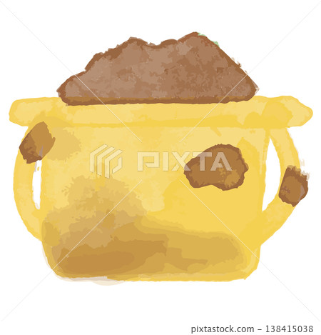 Playful Watercolor Series | Illustration of a bucket covered in mud - Outdoor play - Vivid - Suitable for kindergartens and daycare centers 138415038