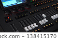 Lighting mixer buttons and faders close up with panning camera movement. 4k 138415170