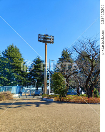 Blue sky and night game at the stadium 138415263