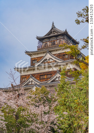 城堡廣島城堡和櫻花 城堡廣島城堡和櫻花 138415293