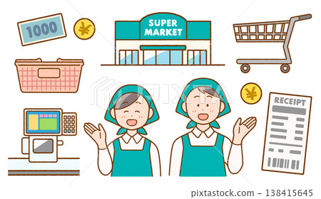 Part-time/Temporary Job Icon Set (Male/Female) | Supermarket Cashier Staff Part-time/Temporary Job Icon Set (Male/Female) | Supermarket Cashier Staff 138415645