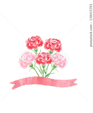 Carnations, red and pink, bouquet, ribbon, copy space, watercolor, cute, stylized, Mother's Day, gratitude Carnations, red and pink, bouquet, ribbon, copy space, watercolor, cute, stylized, Mother's Day, gratitude 138415701