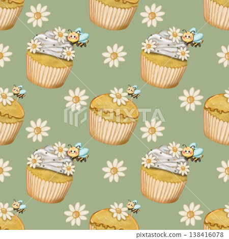 Seamless pattern Cute Bee collection in World bee day. Hand drawn watercolor illustration. For labels, paper, textiles on green background. Seamless pattern Cute Bee collection in World bee day. Hand drawn watercolor illustration. For labels, paper, textiles on green background. 138416078
