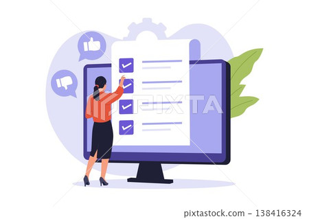 Illustration of Online Survey and Digital Feedback on Computer 138416324