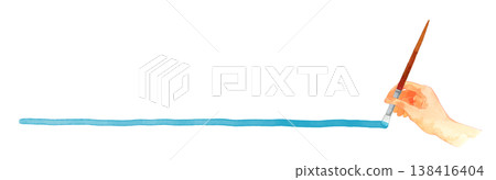 A hand drawing lines with a paintbrush and light blue paint - Hand-drawn watercolor illustration material A hand drawing lines with a paintbrush and light blue paint - Hand-drawn watercolor illustration material 138416404