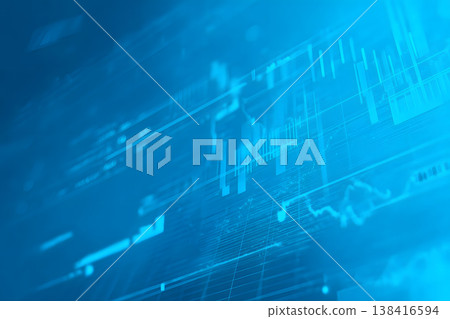A blue digital background with floating data and graphs. An image representing AI, finance, and analytics technology. 138416594