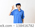 A middle-aged female worker gives an OK sign. 138416782