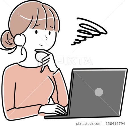 A woman struggling and confused with computer operation. A woman struggling and confused with computer operation. 138416794
