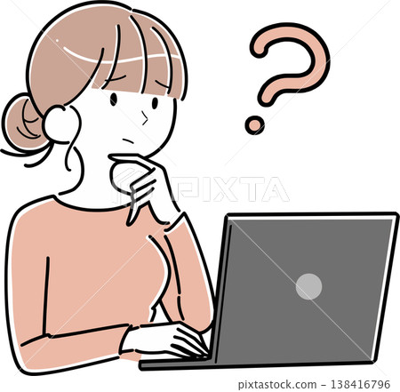 一位女士困惑地歪著頭看著電腦。 138416796