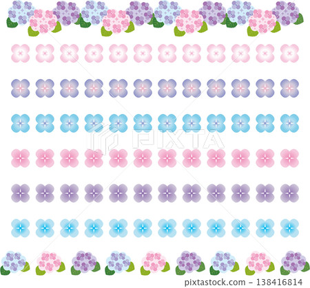 繡球花裝飾與線條組：初夏日式設計素材 138416814