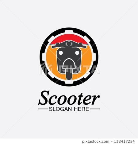 Moped scooter logo vector icon illustration design template.Retro bikes and scooters club logo.classic scooter emblems, icons and badges. 138417284