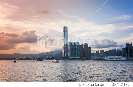 Dramatic Hong Kong skyline at sunset Dramatic Hong Kong skyline at sunset 138417322