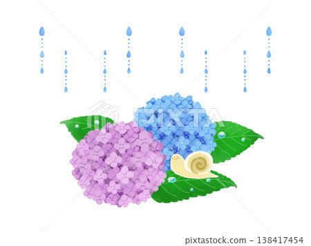 Hydrangeas and snails on a rainy day Hydrangeas and snails on a rainy day 138417454