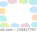 A frame surrounded by colorful, gradient-colored speech bubbles of various shapes. 138417797