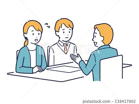 An illustration of a parent and child discussing a problem during a three-way meeting. An illustration of a parent and child discussing a problem during a three-way meeting. 138417802