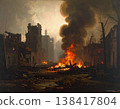 A crumbling and burning city from an older era (AI-generated image) 138417804