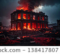 A ruined city and burning buildings: AI-generated images 138417807