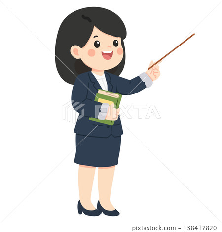 Teacher holding book and pointer stick in classroom Teacher holding book and pointer stick in classroom 138417820