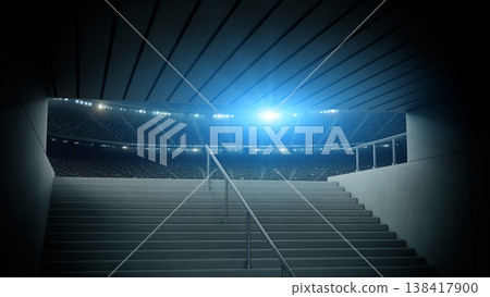 Entrance to modern soccer arena with crowded stands and tunnel stairs Entrance to modern soccer arena with crowded stands and tunnel stairs 138417900