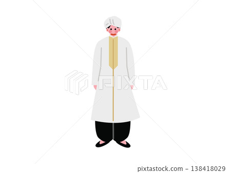 一幅描繪身著巴基斯坦傳統民族服裝的男子的插圖。 一幅描繪身著巴基斯坦傳統民族服裝的男子的插圖。 138418029