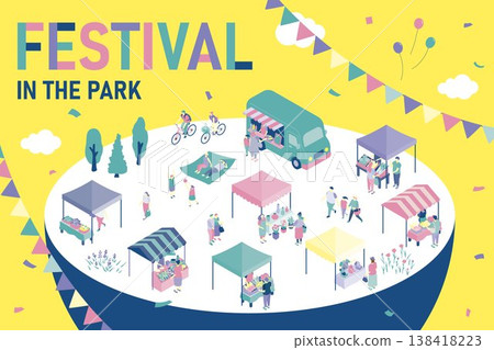 公園市集和節慶活動的等距視圖 138418223