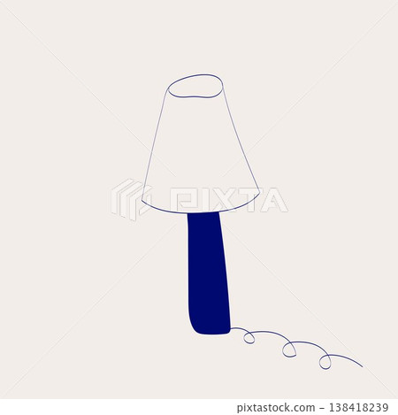 Hand drawn blue table lamp with lampshade in minimal doodle style.  138418239