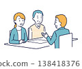 An illustration of a woman seeking advice about her elderly parents. 138418376