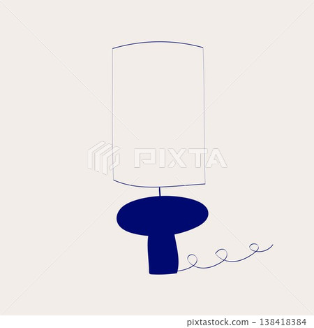 Hand drawn blue table lamp with lampshade in minimal doodle childish style.  138418384