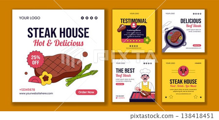 Flat Cartoon Hand Drawn Background Illustration Social Media Post Steakhouse Flat Cartoon Hand Drawn Background Illustration Social Media Post Steakhouse 138418451