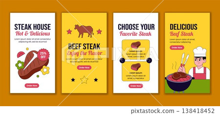 Steakhouse Social Media Story Flat Cartoon Hand Drawn Background Template Steakhouse Social Media Story Flat Cartoon Hand Drawn Background Template 138418452