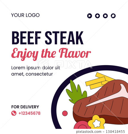 Steakhouse Social Media Flat Cartoon Hand Drawn Illustration Background 138418455