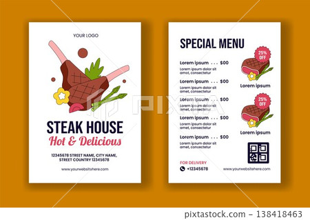 Steakhouse Social Media Menu Flat Cartoon Hand Drawn Background Template Steakhouse Social Media Menu Flat Cartoon Hand Drawn Background Template 138418463