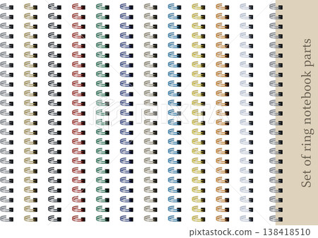 A set of design parts for the ring binding portion of a ring notebook. A set of design parts for the ring binding portion of a ring notebook. 138418510