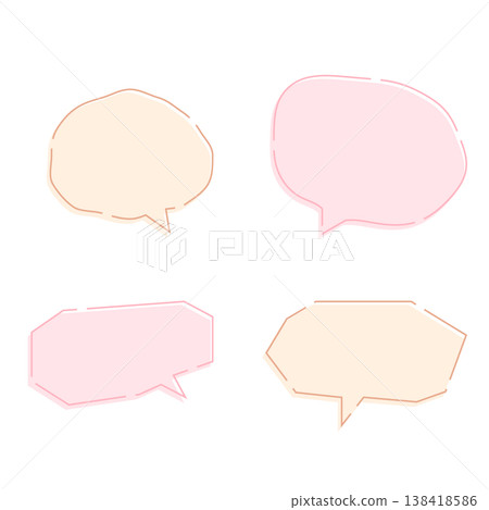 Hand-drawn style speech bubble set with dashed lines and warm colors (circular, polygonal, simple, cute, illustration material) 138418586