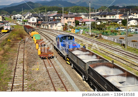 Limestone transport train at Mori Station, the southernmost station on the Sanriku Railway Rias Line. Limestone transport train at Mori Station, the southernmost station on the Sanriku Railway Rias Line. 138418588