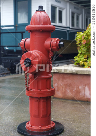 Fire Hydrant Installed on Wet Urban City Street 138418616