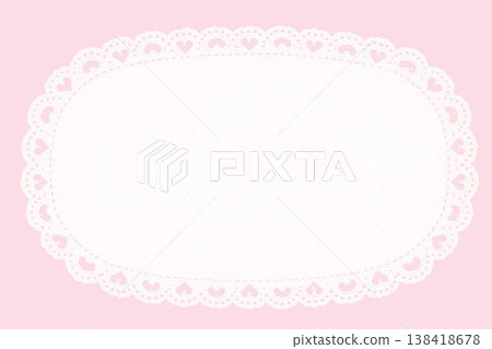 粉紅蕾絲紙橢圓形相框插圖（留白，橫向） 138418678