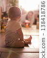 Child Radiates Warmth. Young Child Rests Calmly Surrounded By Gentle Glow. Young Child Peacefully Enjoying Warm Ambient Light While Seated Comfortably On Floor verical 138418786