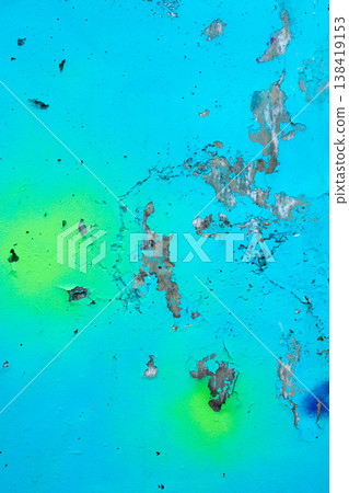 Blue Graffiti Background with Peeling Paint and Yellow Spray Texture Blue Graffiti Background with Peeling Paint and Yellow Spray Texture 138419153